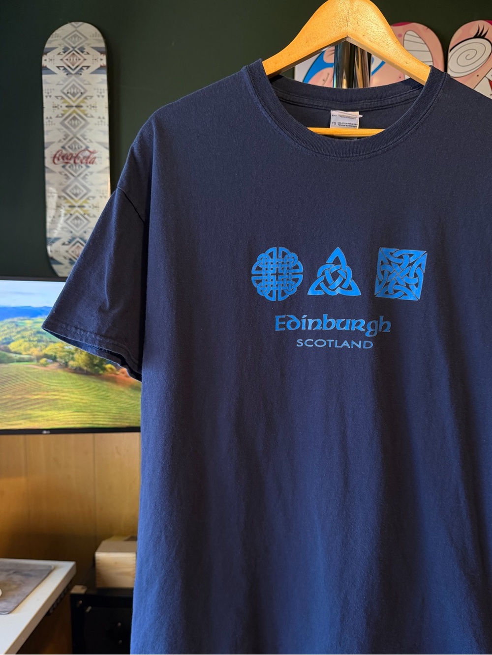 Edinburgh Scotland Navy Blue Celtic Symbols Graphic Short Sleeve Tshirt